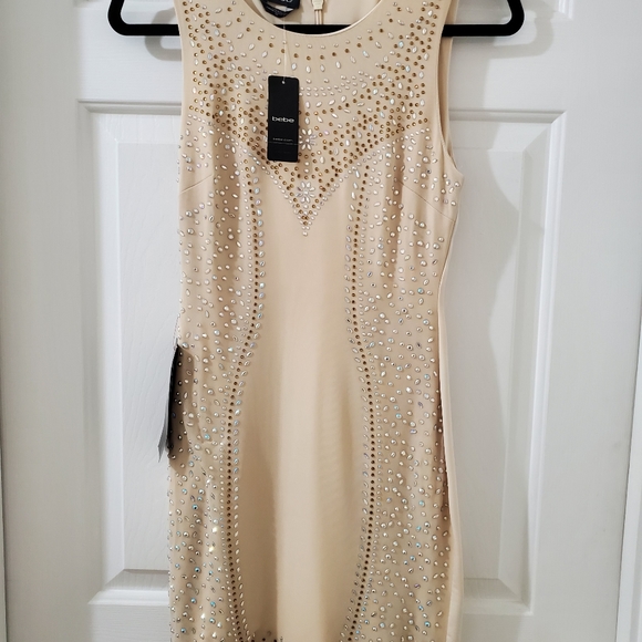 Bebe Studded Mesh Heat Xfer Dress Size Small - Picture 3 of 11